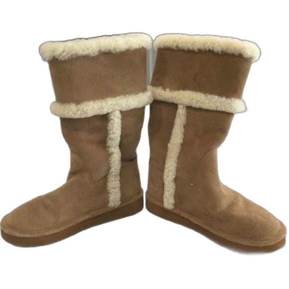 Michael Kors Boots Women’s Size 6 Tan Suede Tall Winter Sheep Fur Lined AK12G - Picture 5 of 9